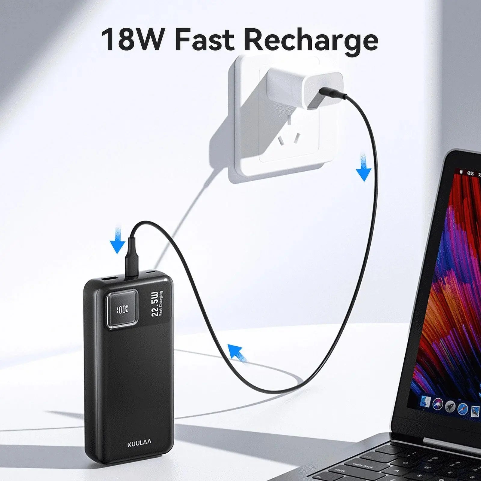 20000Mah Power Bank, 22.5W PD/QC Fast Charger with LED Display Compatible for Iphone 17/16/15/14, Ipad, Samsung S24/S23 & Android More