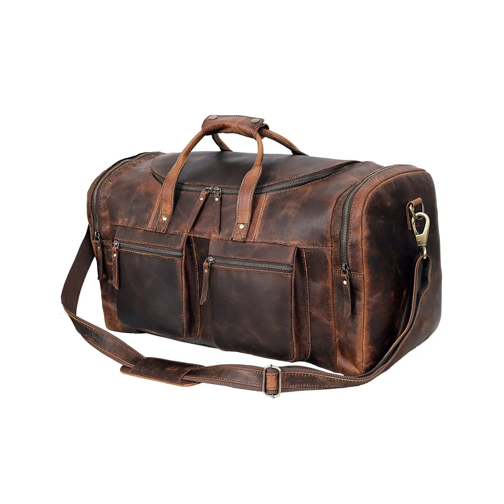 28" Vintage Duffel Classic Style with Modern Outlook Retro Thick Full Grain C...