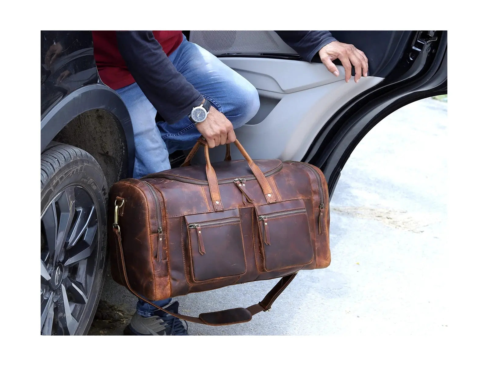 28" Vintage Duffel Classic Style with Modern Outlook Retro Thick Full Grain C...