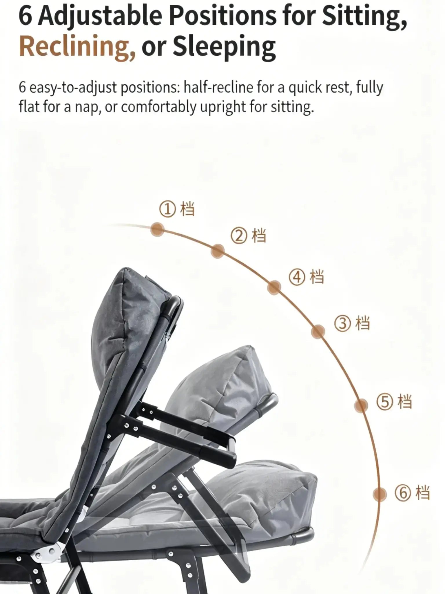 Camping Cot for Adults, 6 Angle Adjustable Folding Camping Bed with Mattress, Foldable Camping Bed for Camp, Office, Outdoor, Lightweight Camping Cot with Carry Bag Supports 450 Lbs