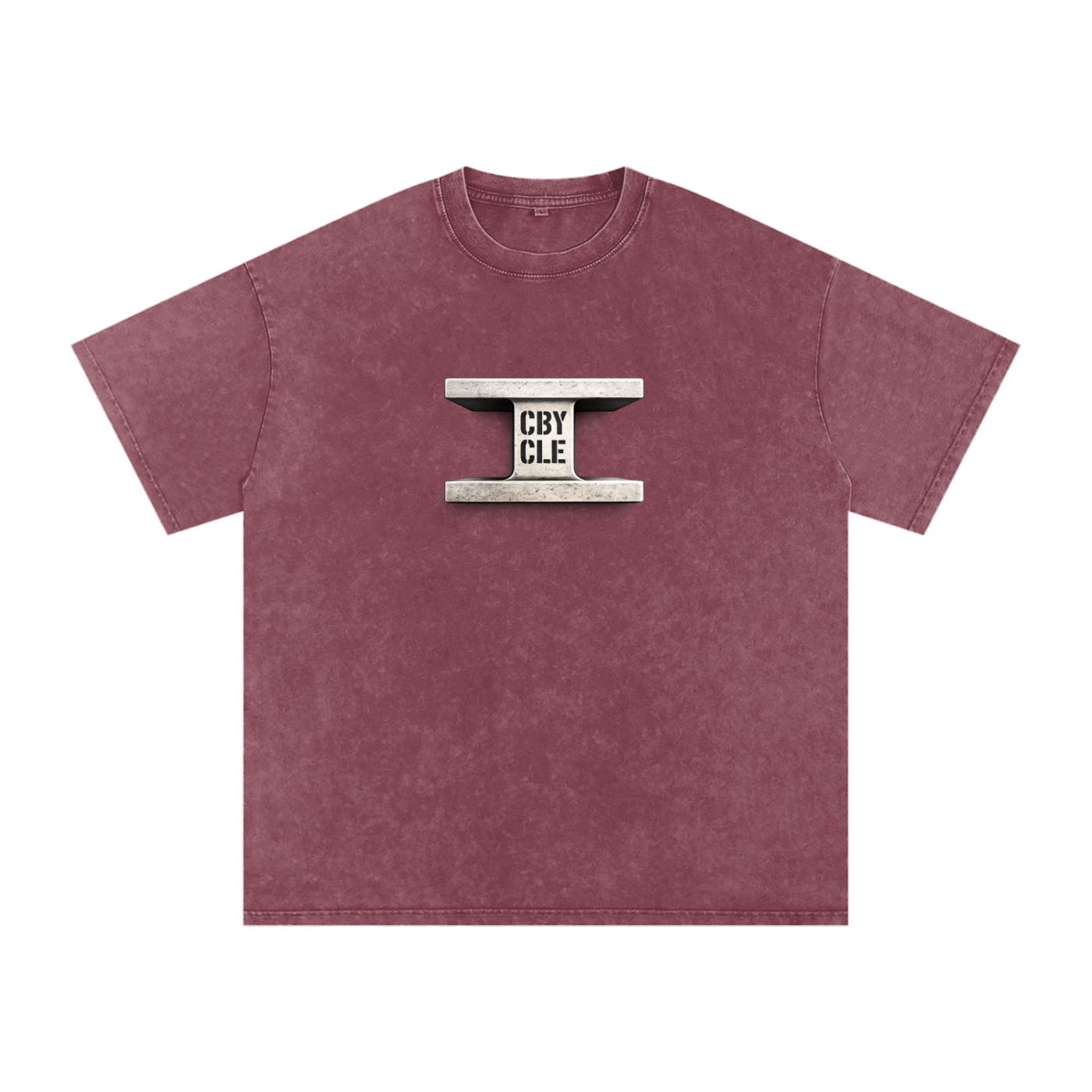 CBY CLE Steel Mark Oversized Tee — Snow Wash Cranberry's