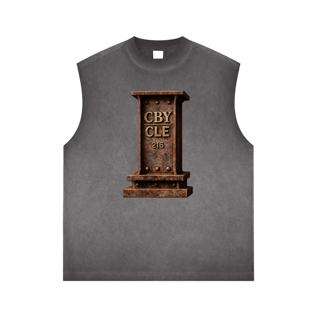 CBY CLE Steel Mark Forge reverse-washed tank top, cast-iron 216 graphic, Cranberry's house label