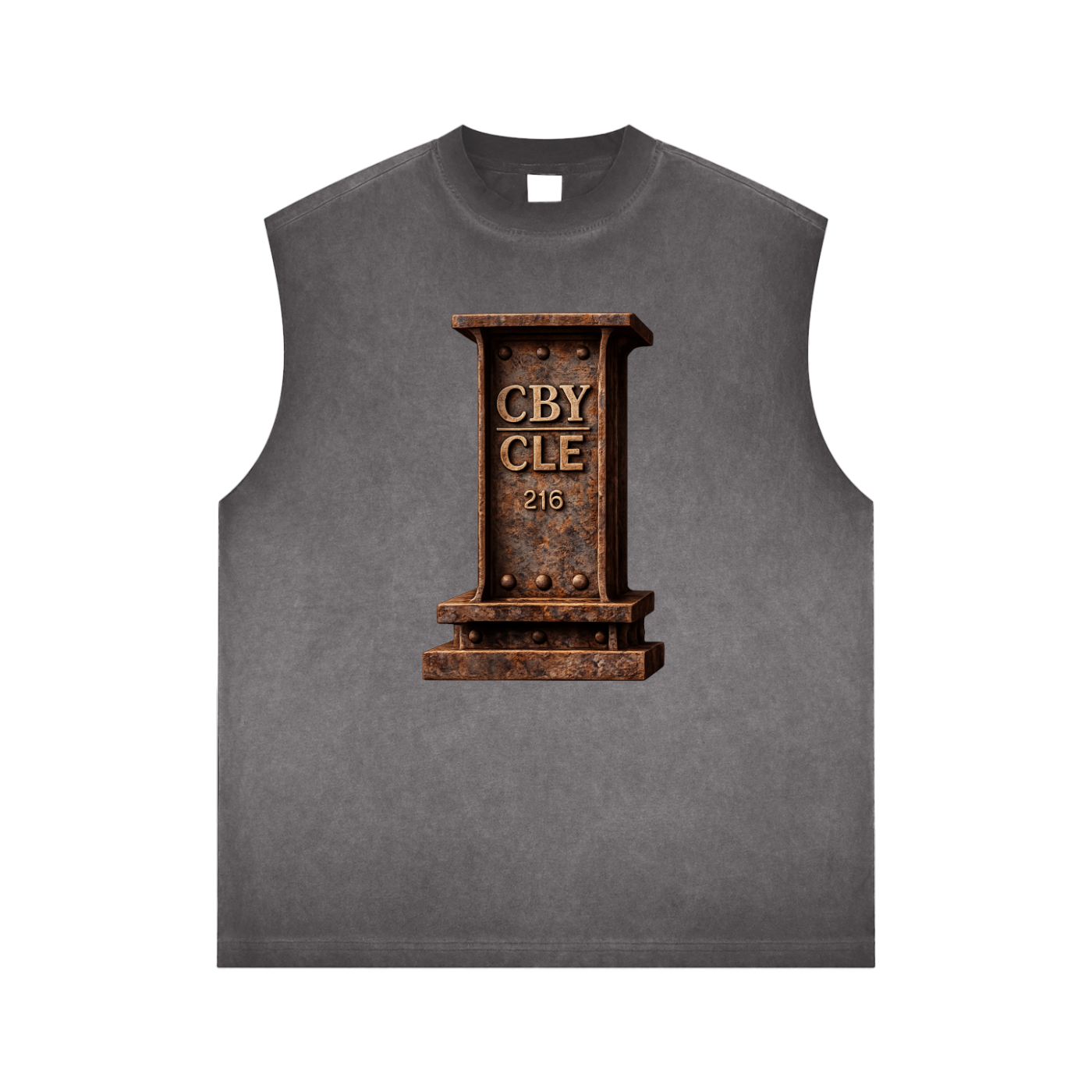 CBY CLE Steel Mark Forge reverse-washed tank top, cast-iron 216 graphic, Cranberry's house label