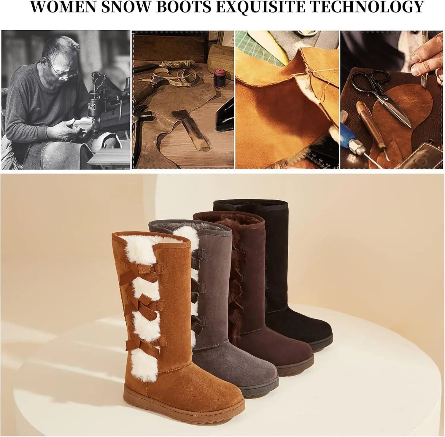 Women'S Winter Boots Mid Calf Boots Fuzzy Boots Snow Boots Fur Lined Warm Boots(Tall Chestnut.Us10)