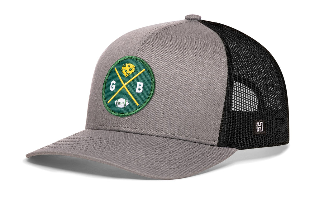 Green Bay Trucker Hat  |  Black GB Cheese X Football Snapback Haka Hat