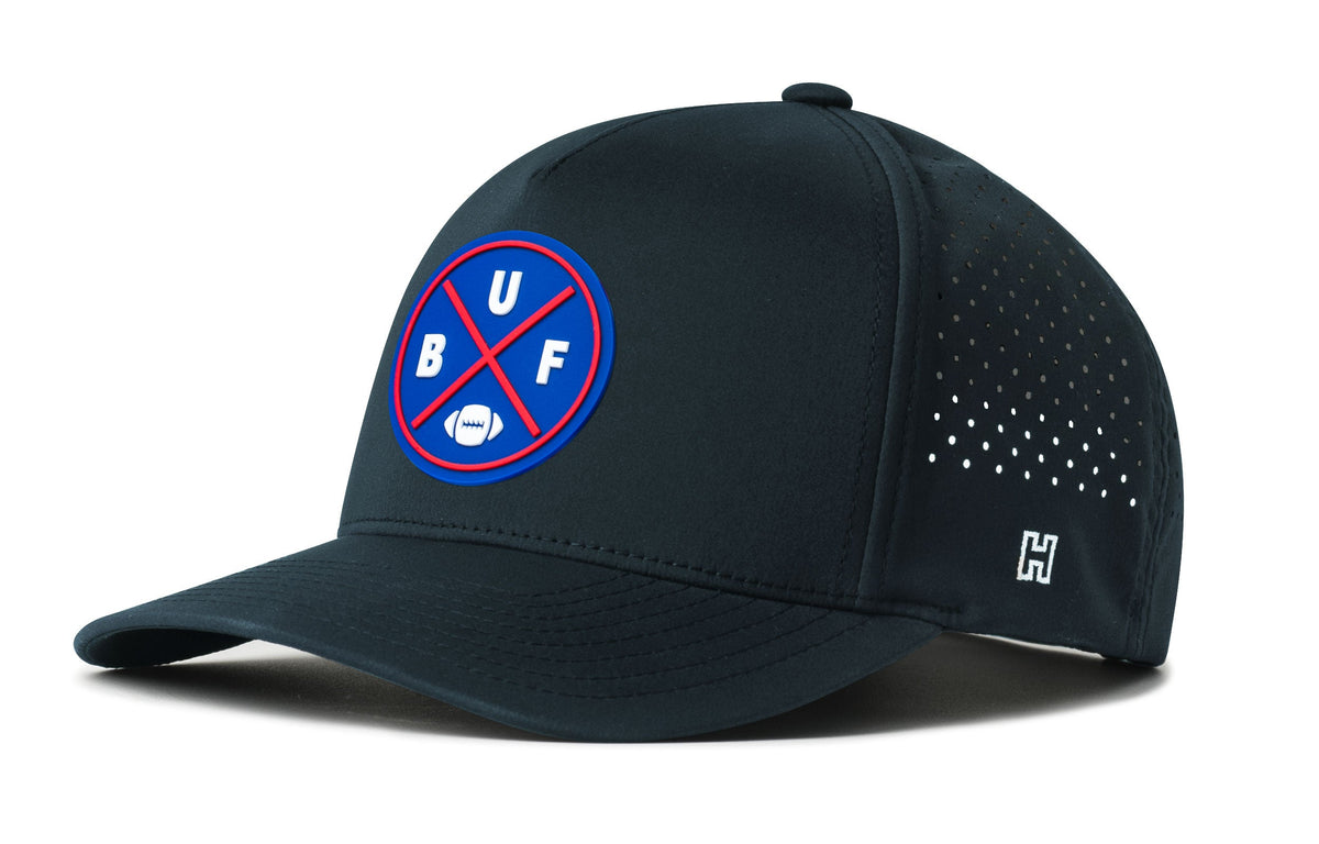 Buffalo BUF X football hat — Flexfit sweatband detail