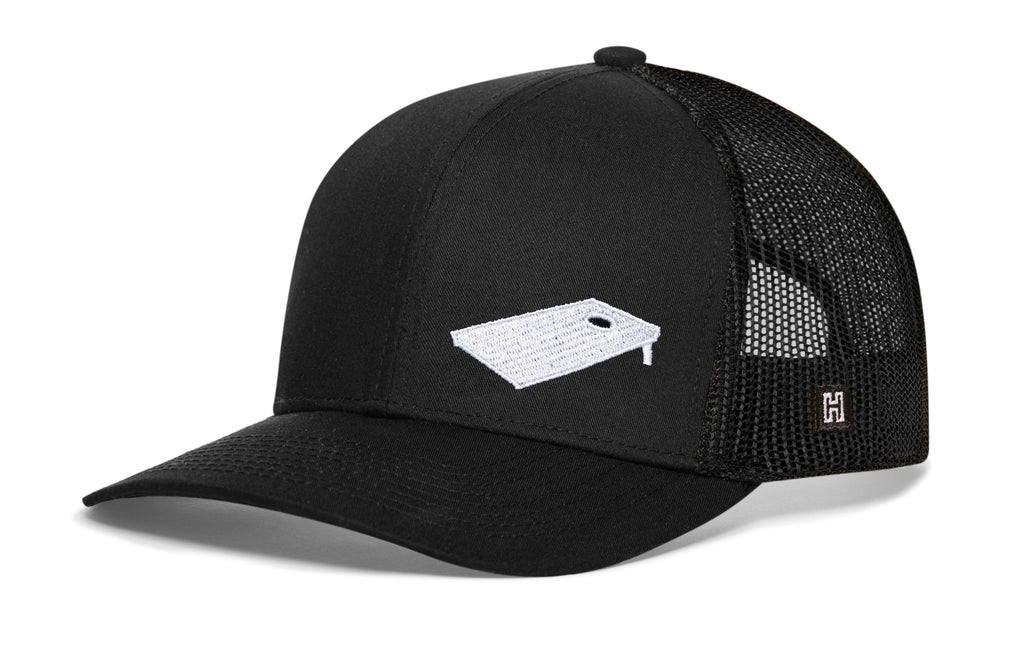 Cornhole Board Trucker Hat  |  Black Bags Snapback Haka Hat