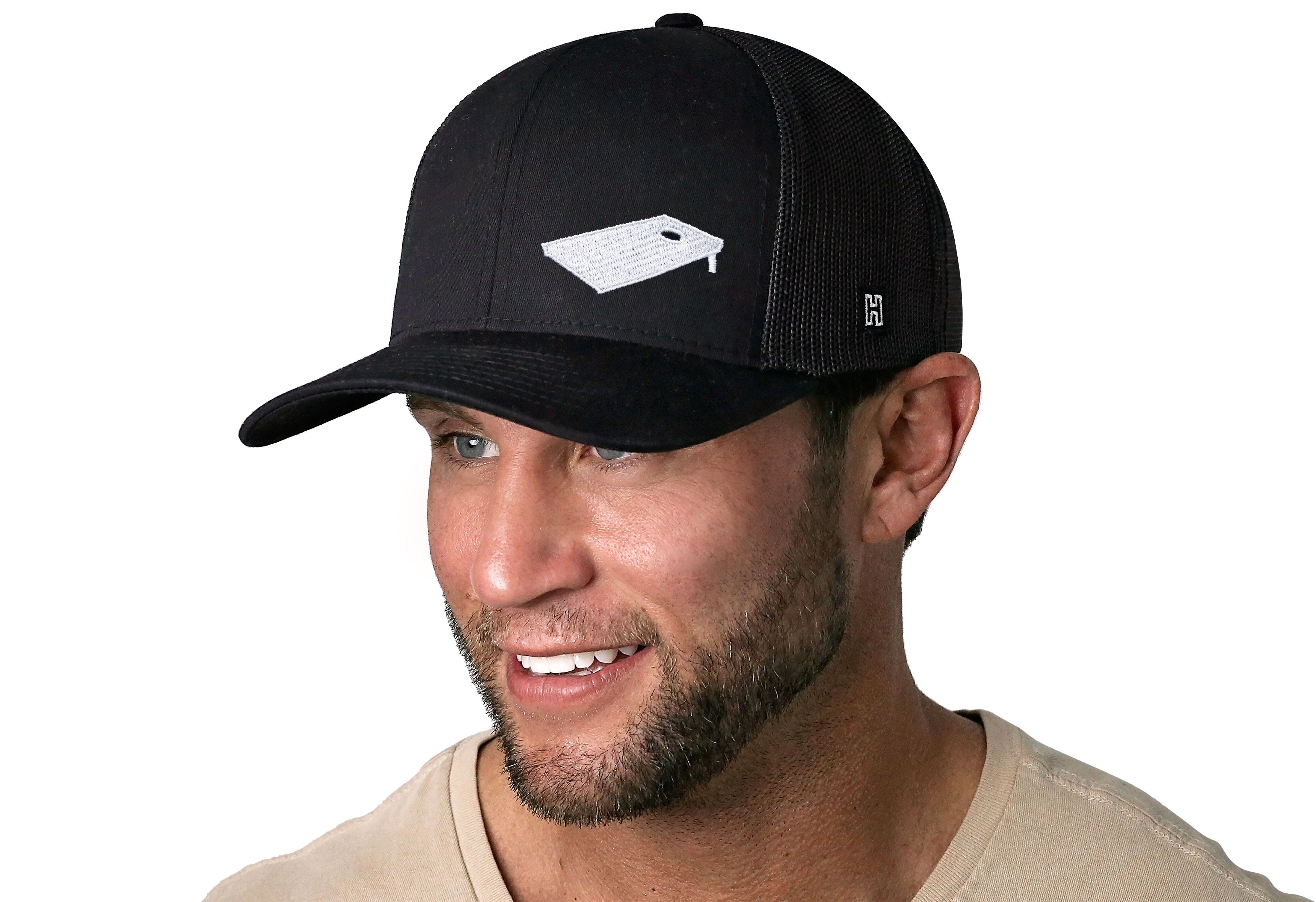 Cornhole Board Trucker Hat  |  Black Bags Snapback Haka Hat