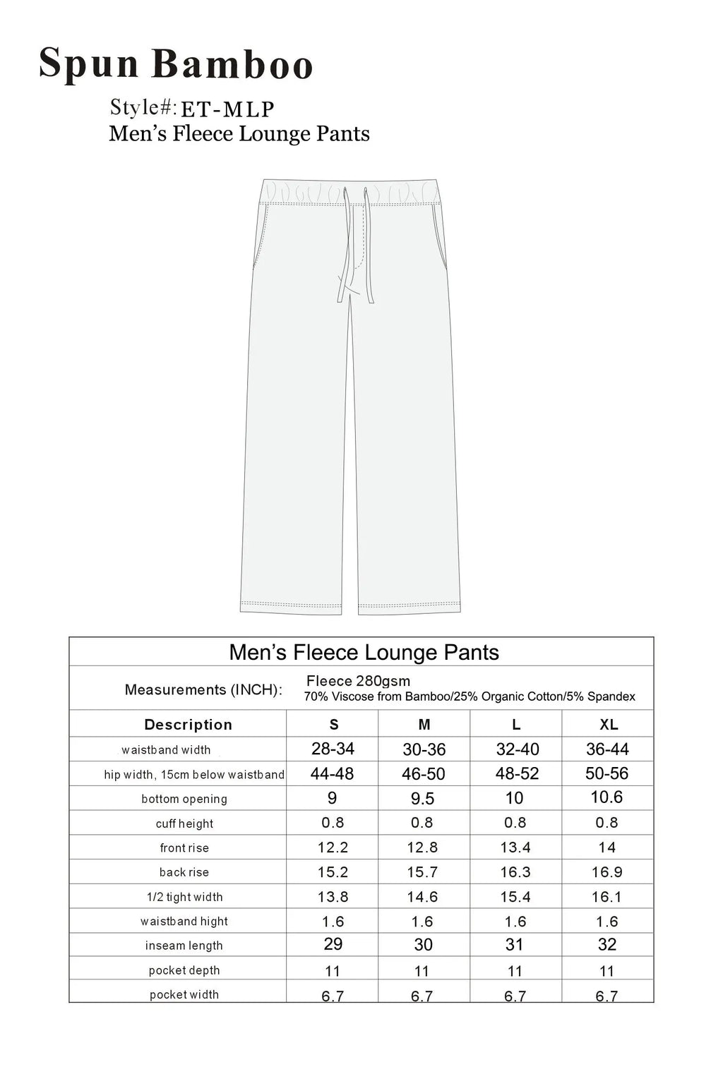 Men's Bamboo Viscose Fleece Lounge Pants Spun Bamboo