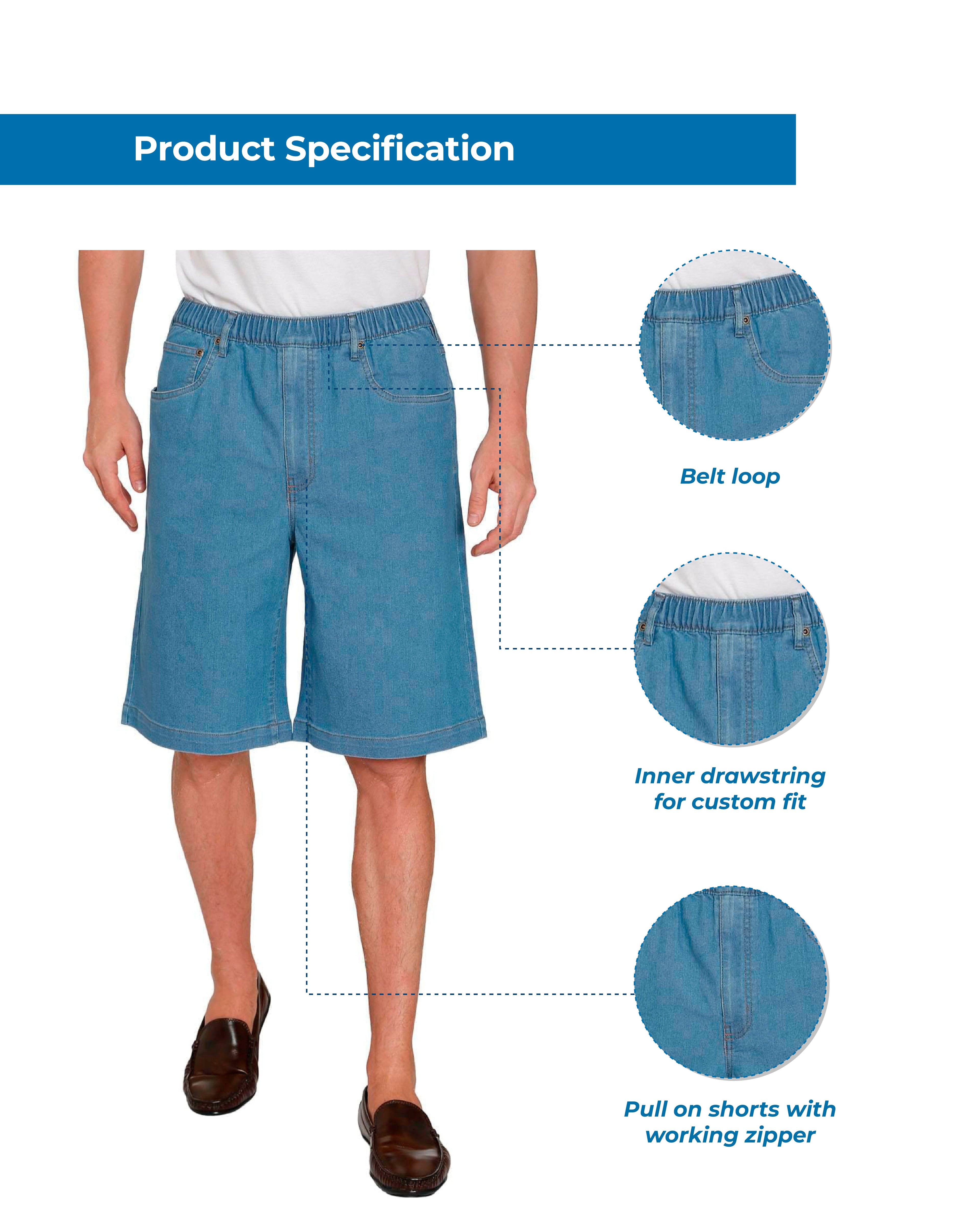 Turtle Bay Pull-On Stretch Denim Shorts — Elastic Waist TURTLE BAY APPAREL