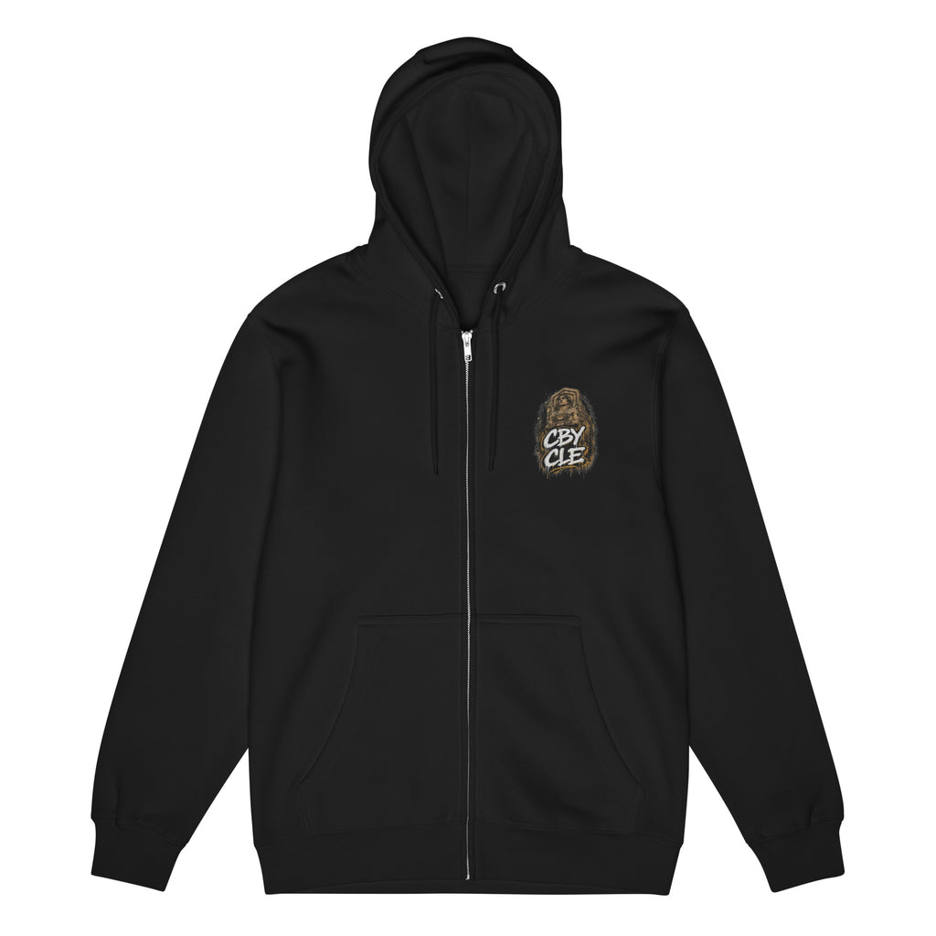 CBY CLE Graffiti Guardian full zip hoodie in navy, Guardian chest graphic