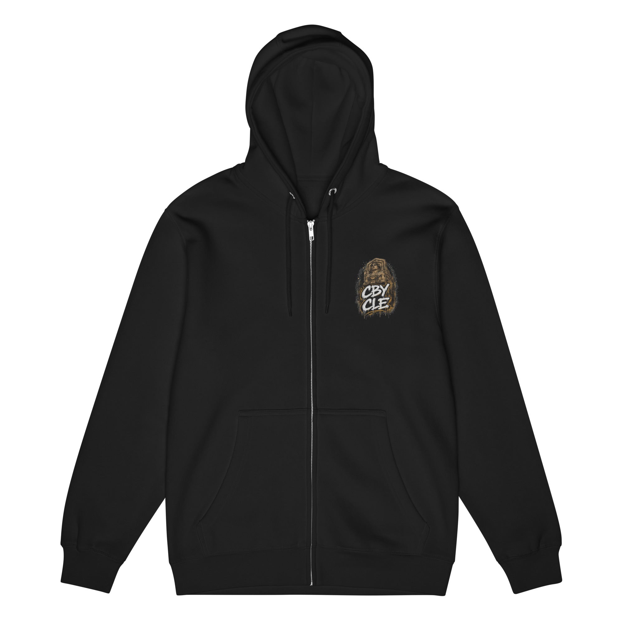 CBY CLE Graffiti Guardian full zip hoodie in navy, Guardian chest graphic