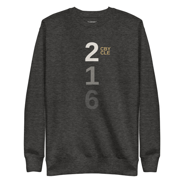 CBY CLE 216 Stacked crewneck sweatshirt — charcoal heather, front