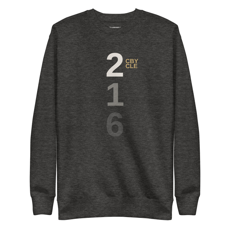 CBY CLE 216 Stacked crewneck sweatshirt — charcoal heather, front