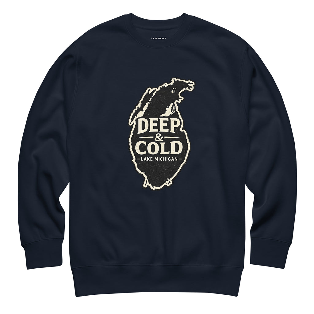 CBY CHI Deep & Cold Lake Michigan crewneck sweatshirt — navy blazer, front
