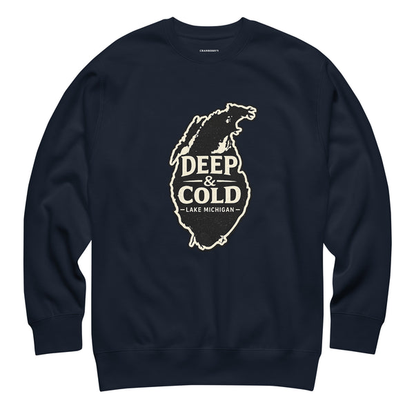 CBY CHI Deep & Cold Lake Michigan crewneck sweatshirt — navy blazer, front