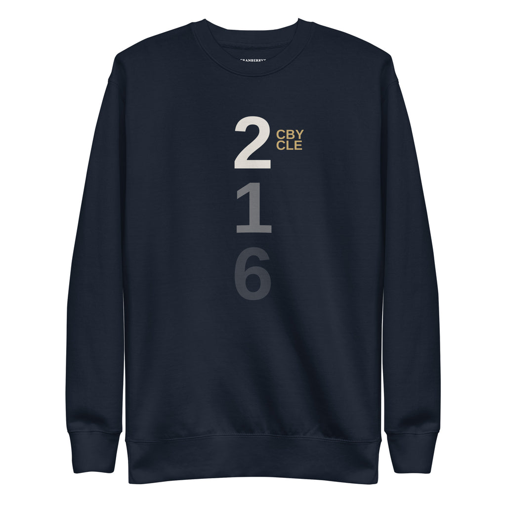 CBY CLE 216 Stacked crewneck sweatshirt — navy blazer, front