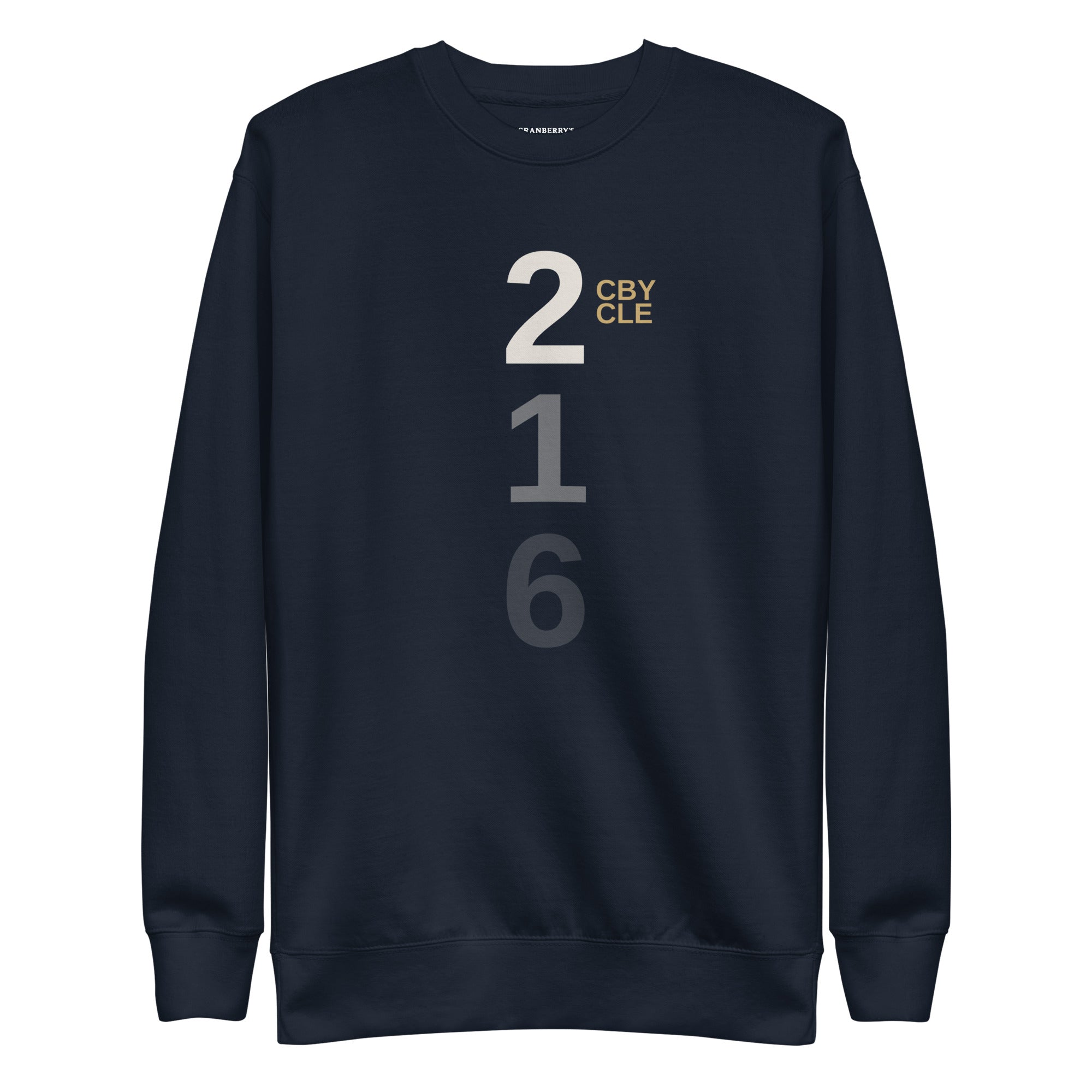 CBY CLE 216 Stacked crewneck sweatshirt — navy blazer, front