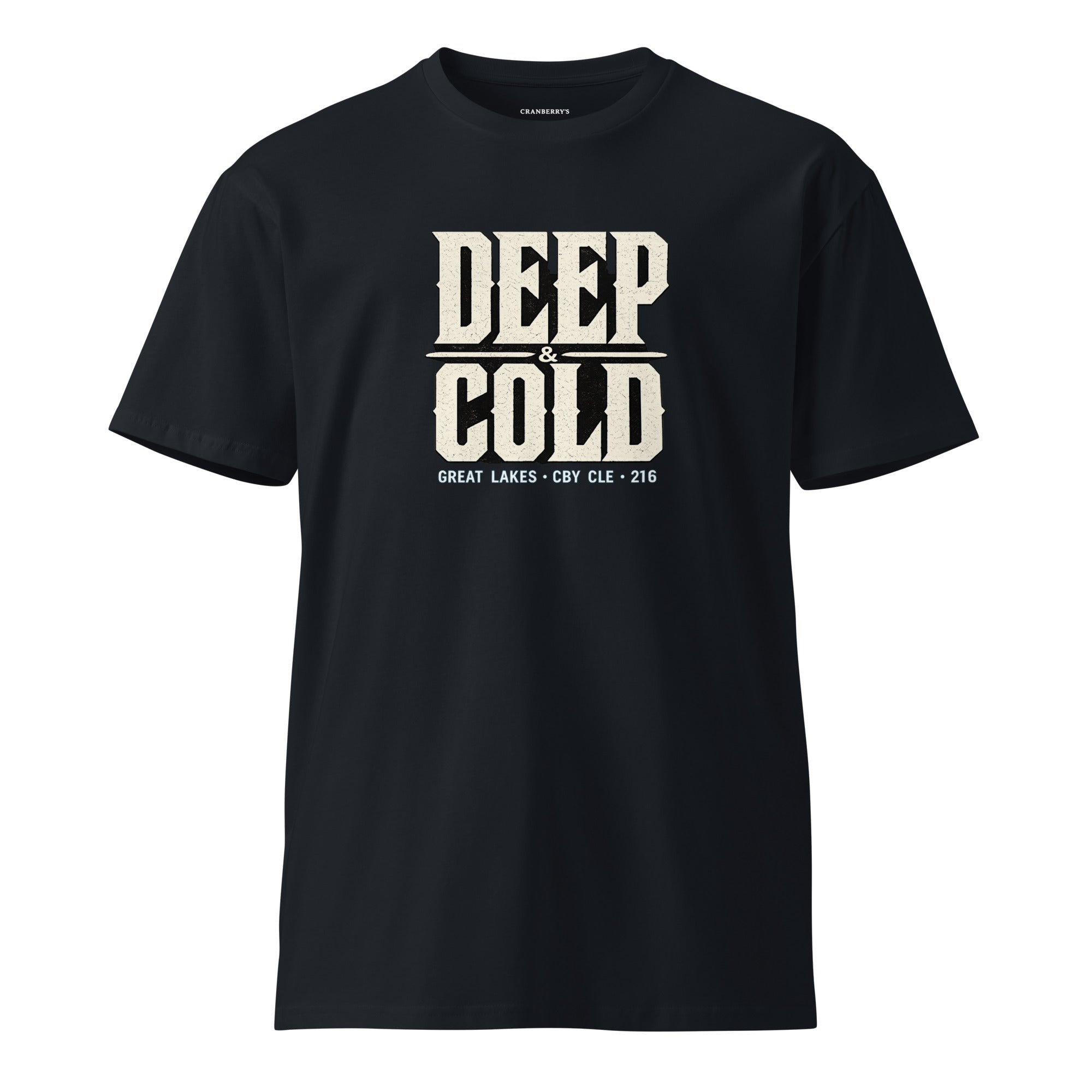 CBY CLE Deep & Cold Great Lakes tee — navy, front