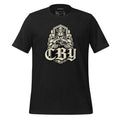 CBY Guardian fitted tee — art-deco Guardians of Traffic figure with blackletter CBY, full-front print