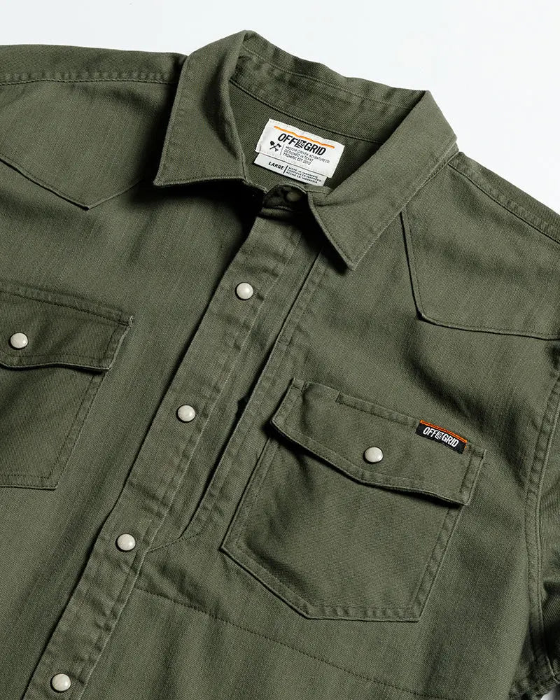 Earl Denim Shirt - Dusty Olive Off The Grid Surplus